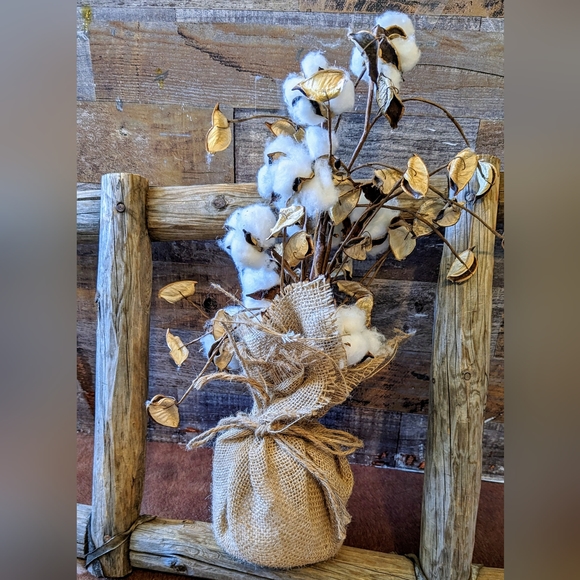 NWT Robert Stanley Signature Collection Burlap Bag With Cotton Bouquet - Picture 6 of 9